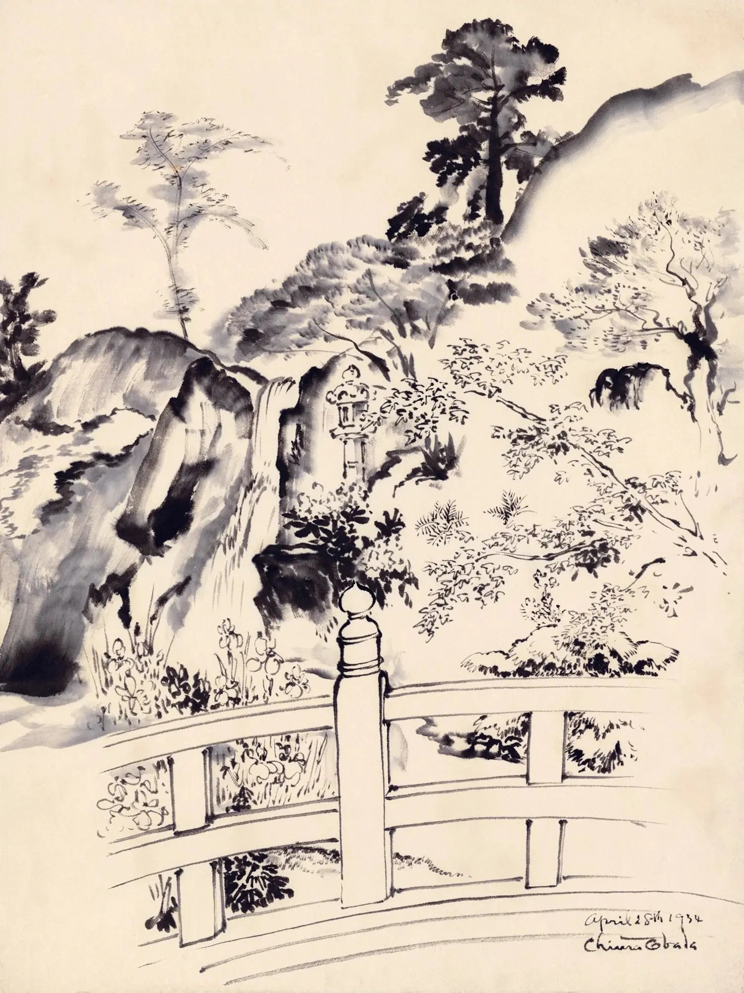 {{ product_title }} Fine Art Print | {{ product_vendor }} Jakero77 Chiura Obata - Japanese Garden (1934) Zen Landscape - 17" x 22" Fine Art Print Art Print  Jakero77