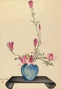{{ product_title }} Fine Art Print | {{ product_vendor }} Jakero77 Chiura Obata - Magnolia in a Blue Round Vase (1930s) Flowers - 17"x22" Art Print Art Print  Jakero77