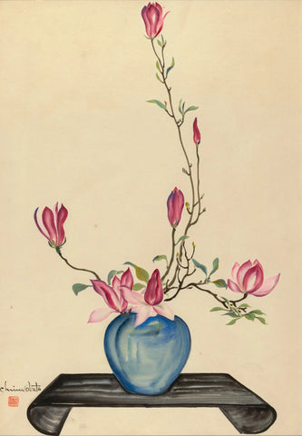 {{ product_title }} Fine Art Print | {{ product_vendor }} Jakero77 Chiura Obata - Magnolia in a Blue Round Vase (1930s) Flowers - 17"x22" Art Print Art Print  Jakero77