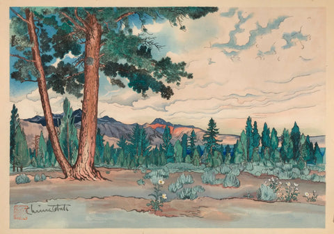 {{ product_title }} Fine Art Print | {{ product_vendor }} Jakero77 Chiura Obata - Morning at Mono Lake (1930) Tioga Peak in Distance - 17"x22" Print Art Print  Jakero77