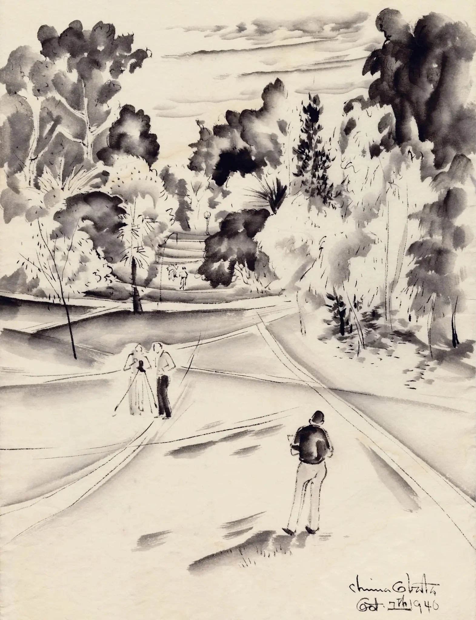 {{ product_title }} Fine Art Print | {{ product_vendor }} Jakero77 Chiura Obata - Photographer in a Park (1940) - 17" x 22" Fine Art Print Art Print  Jakero77