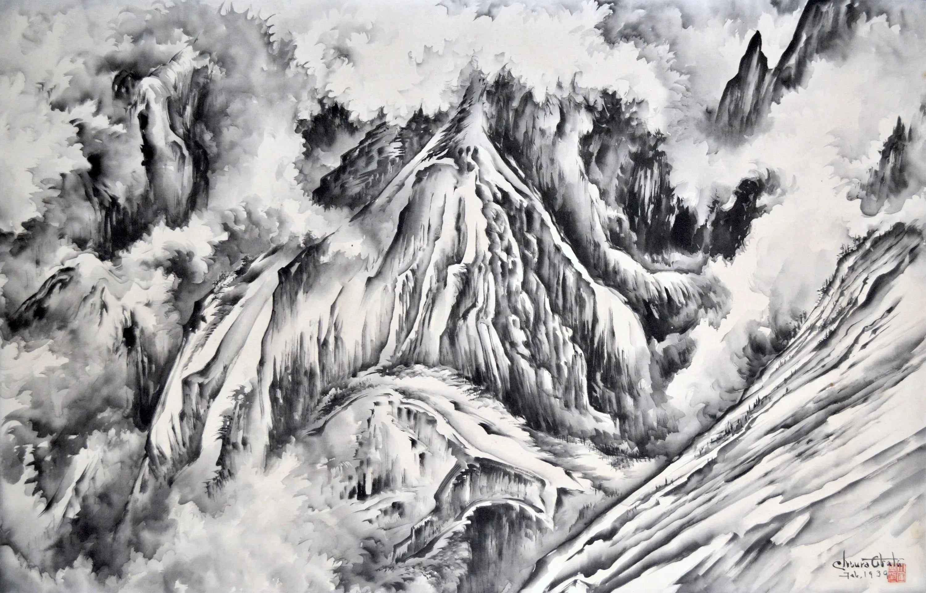 {{ product_title }} Fine Art Print | {{ product_vendor }} Jakero77 Chiura Obata - Snow Storm Nearing Yosemite Park (1939) - 17"x22" Fine Art Print Art Print  Jakero77