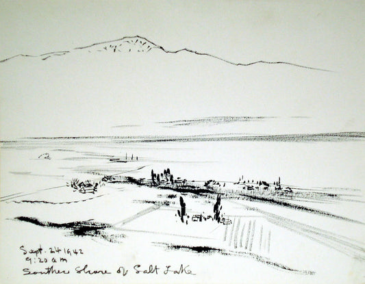 {{ product_title }} Fine Art Print | {{ product_vendor }} Jakero77 Chiura Obata - Southern Shore of Salt Lake (1942) - 17" x 22" Fine Art Print Art Print  Jakero77