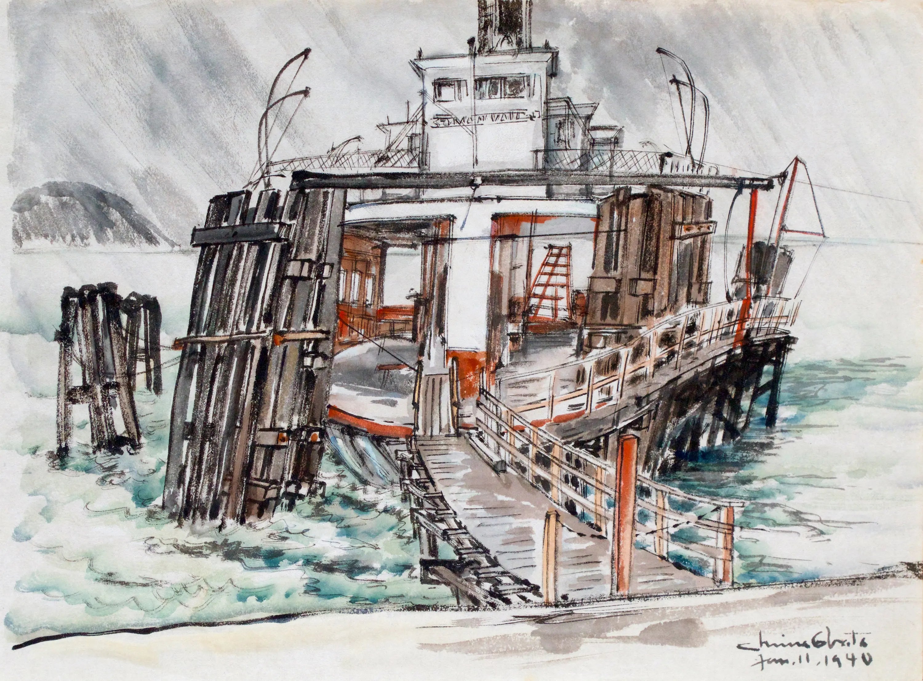 {{ product_title }} Fine Art Print | {{ product_vendor }} Jakero77 Chiura Obata - Stormy Pier (1940) - 17" x 22" Fine Art Print Art Print  Jakero77