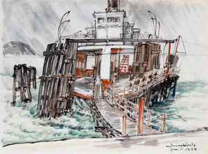 {{ product_title }} Fine Art Print | {{ product_vendor }} Jakero77 Chiura Obata - Stormy Pier (1940) - 17" x 22" Fine Art Print Art Print  Jakero77