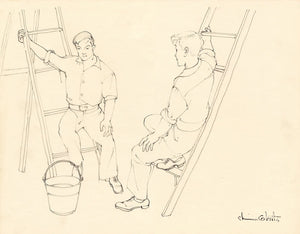 {{ product_title }} Fine Art Print | {{ product_vendor }} Jakero77 Chiura Obata - Study of Workmen on Ladders @ UC Berkeley (1930s) - 17"x22" Print Art Print  Jakero77