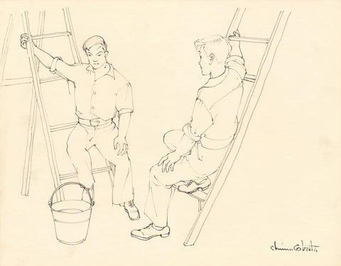 {{ product_title }} Fine Art Print | {{ product_vendor }} Jakero77 Chiura Obata - Study of Workmen on Ladders @ UC Berkeley (1930s) - 17"x22" Print Art Print  Jakero77