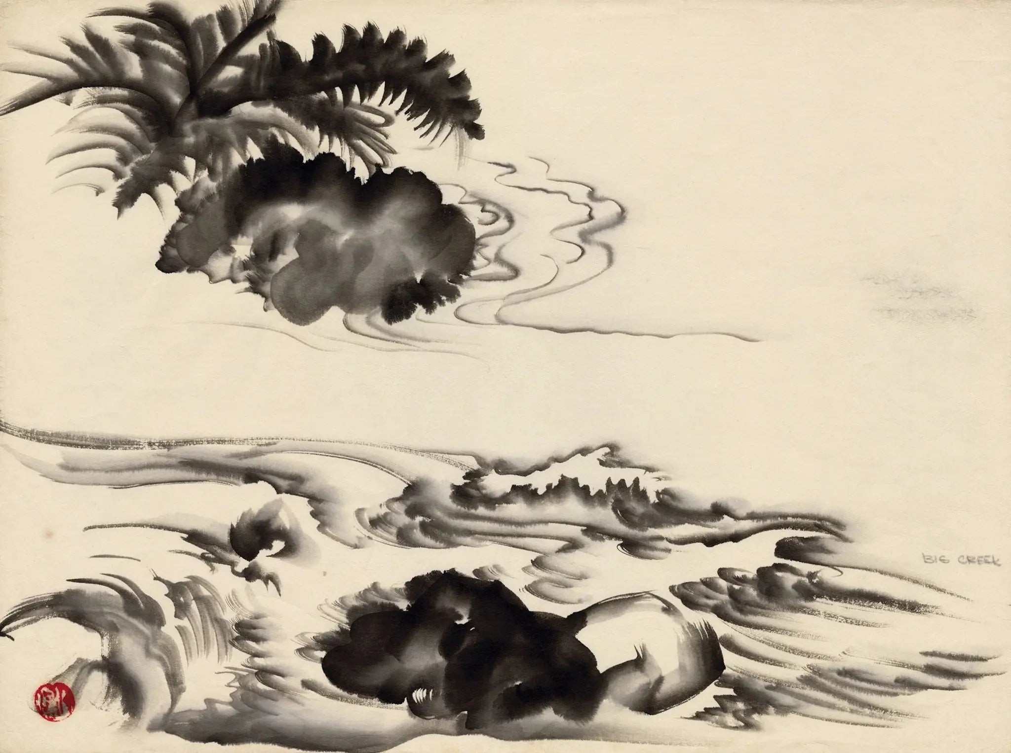 {{ product_title }} Fine Art Print | {{ product_vendor }} Jakero77 Chiura Obata - Sumi Painting of Big Creek (1930s-40s) - 17" x 22" Fine Art Print Art Print  Jakero77