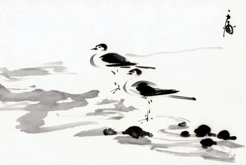 {{ product_title }} Fine Art Print | {{ product_vendor }} Jakero77 Chiura Obata - Sumi-e of Two Seabirds on the Shore (1930s) - 17" x 22" Art Print Art Print  Jakero77
