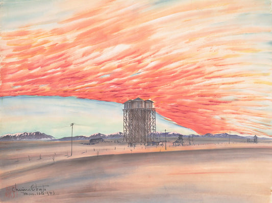 {{ product_title }} Fine Art Print | {{ product_vendor }} Jakero77 Chiura Obata - Sunset, Water Tower (1943) Topaz, Utah - 17" x 22" Fine Art Print Art Print  Jakero77