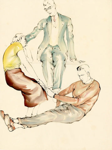 {{ product_title }} Fine Art Print | {{ product_vendor }} Jakero77 Chiura Obata - Three UC Berkeley Students Pose (1940s) - 17"x22" Fine Art Print Art Print  Jakero77