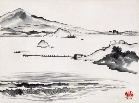 {{ product_title }} Fine Art Print | {{ product_vendor }} Jakero77 Chiura Obata - View of Mount Tamalpais from Point San Pablo (1930s) - 17"x22" Print Art Print  Jakero77