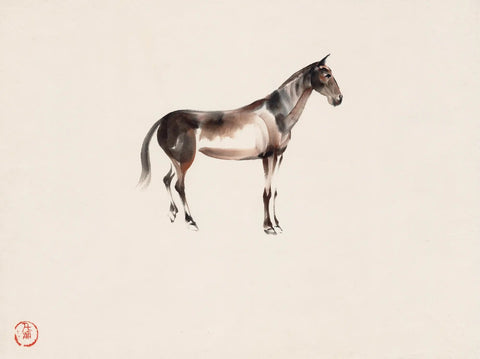 {{ product_title }} Fine Art Print | {{ product_vendor }} Jakero77 Chiura Obata - Watercolor Painting Standing Bay Horse (1930s) - 17"x22" Art Print Art Print  Jakero77