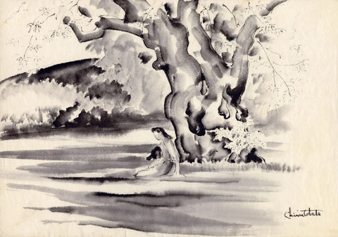{{ product_title }} Fine Art Print | {{ product_vendor }} Jakero77 Chiura Obata - Woman Seated Beneath a Large Tree (1934) - 17"x22" Fine Art Print Art Print  Jakero77