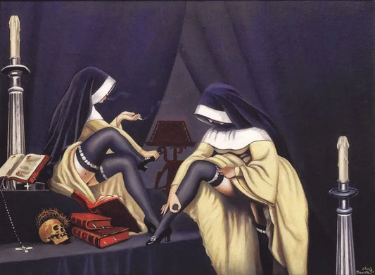 {{ product_title }} Fine Art Print | {{ product_vendor }} Jakero77 Clovis Trouille - Dialogue au Carmel (1944) Smoking Nuns - 17" x 22" Art Print Art Print  Jakero77