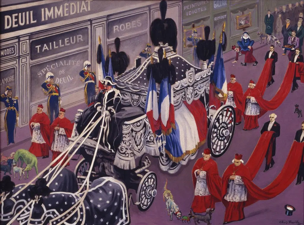 {{ product_title }} Fine Art Print | {{ product_vendor }} Jakero77 Clovis Trouille - My Burial (1945) Ceremony Stagecoach - 17"x22" Fine Art Print Art Print  Jakero77