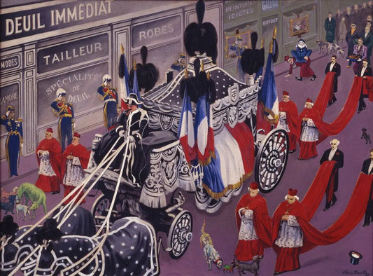 {{ product_title }} Fine Art Print | {{ product_vendor }} Jakero77 Clovis Trouille - My Burial (1945) Ceremony Stagecoach - 17"x22" Fine Art Print Art Print  Jakero77