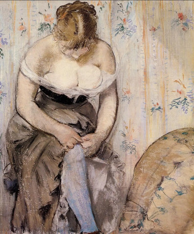 {{ product_title }} Fine Art Print | {{ product_vendor }} Jakero77 Edouard Manet - Busty Woman Fastening her Garter (1878) - 17" x 22" Fine Art Print Art Print  Jakero77