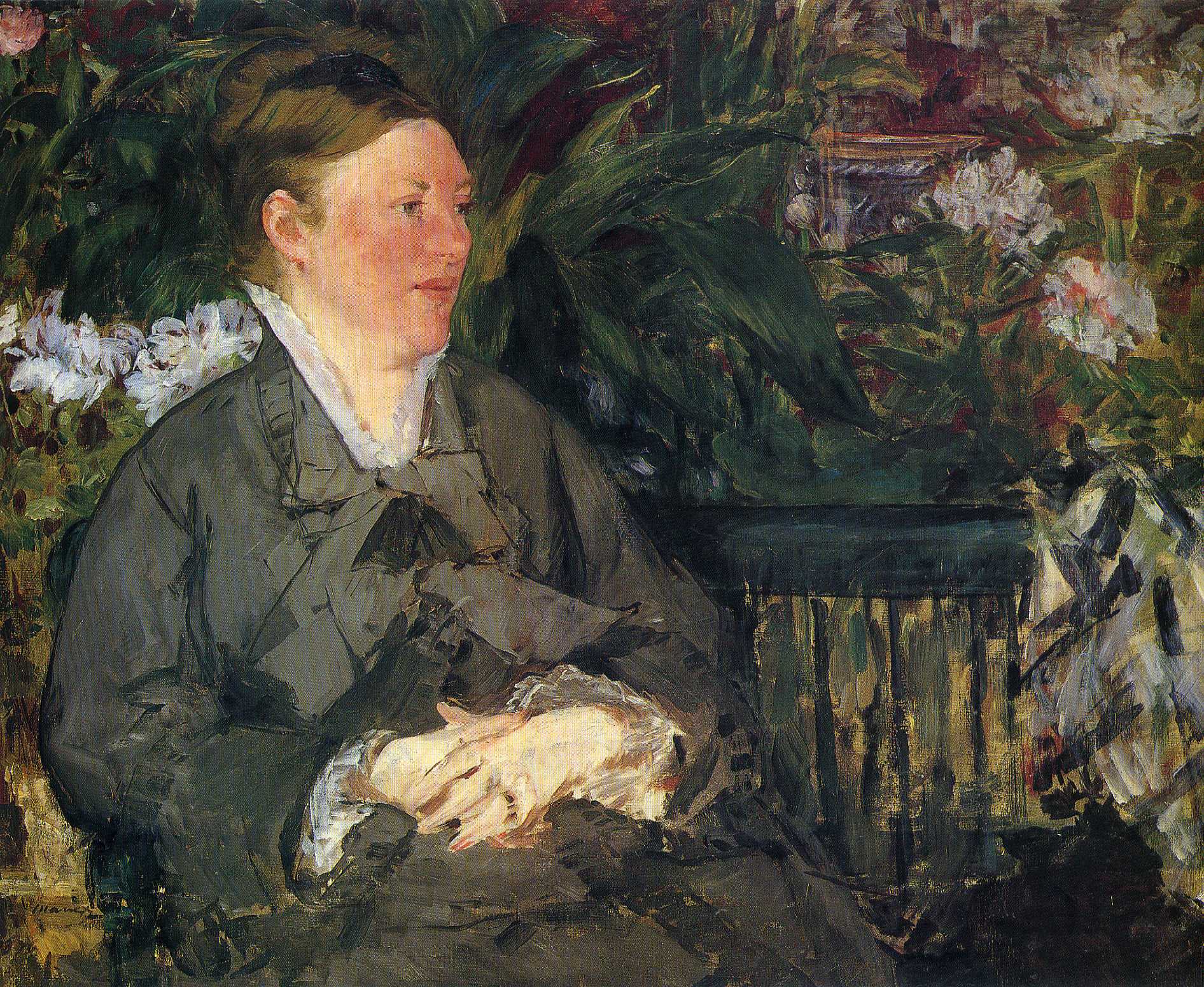 {{ product_title }} Fine Art Print | {{ product_vendor }} Jakero77 Edouard Manet - Madame Manet in the Conservatory (1879) Signed - 17" x 22" Fine Art Print Art Print  Jakero77
