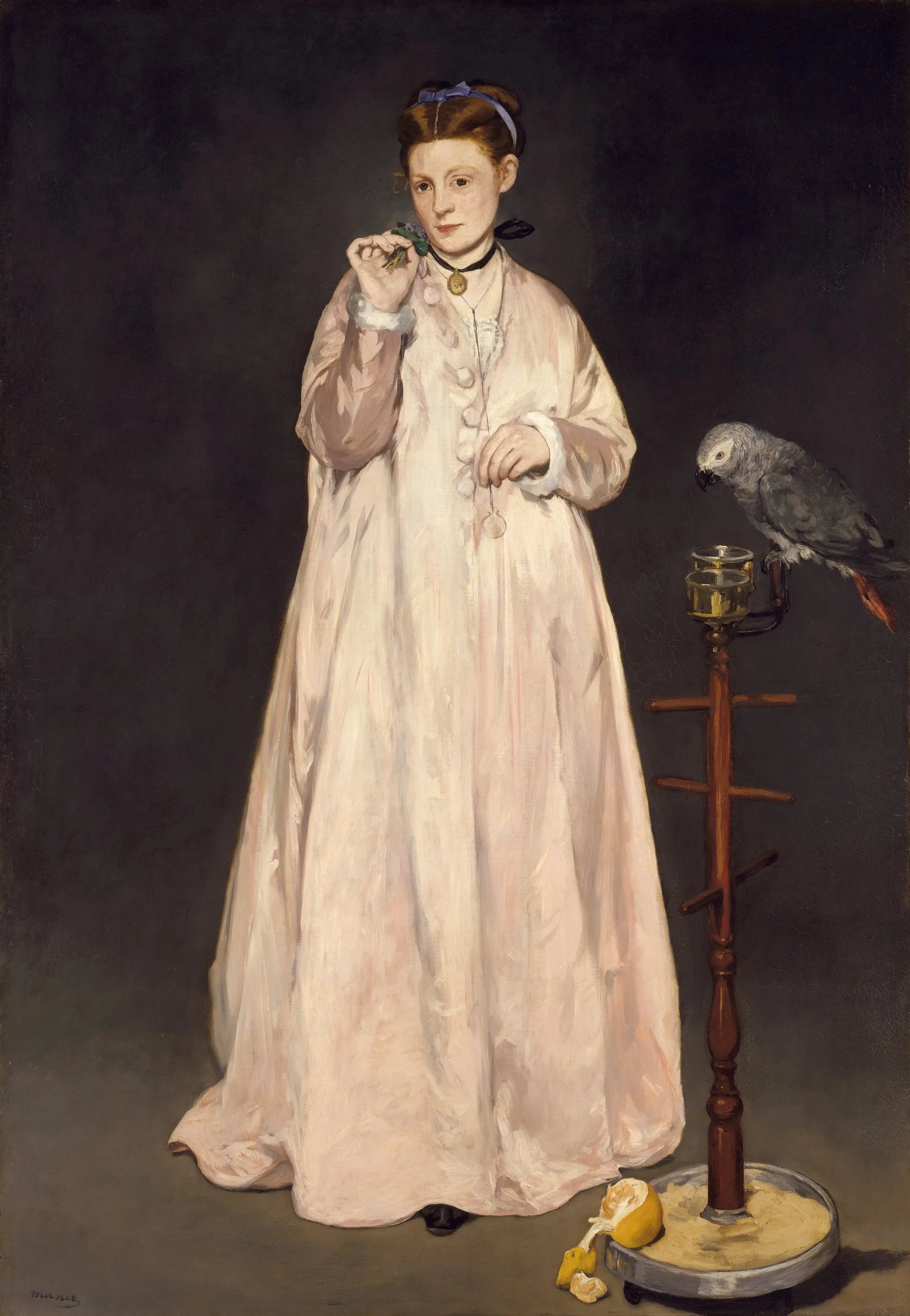 {{ product_title }} Fine Art Print | {{ product_vendor }} Jakero77 Edouard Manet - Young Lady with Parrot (1866) Signed - 17" x 22" Fine Art Print Art Print  Jakero77