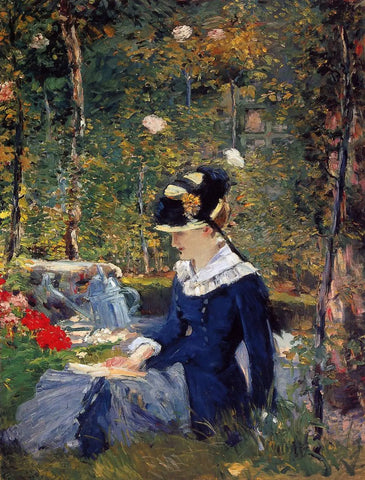 {{ product_title }} Fine Art Print | {{ product_vendor }} Jakero77 Edouard Manet - Young Woman in the Garden (1880) Blue Dress - 17" x 22" Art Print Art Print  Jakero77