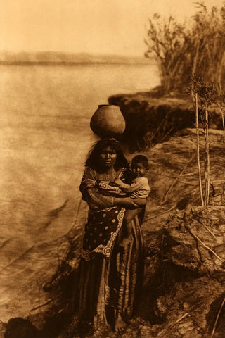 {{ product_title }} Fine Art Print | {{ product_vendor }} Jakero77 Edward Curtis - Mohave Water Carrier Woman with Child (1903) - 17" x 22" Art Print Art Print  Jakero77