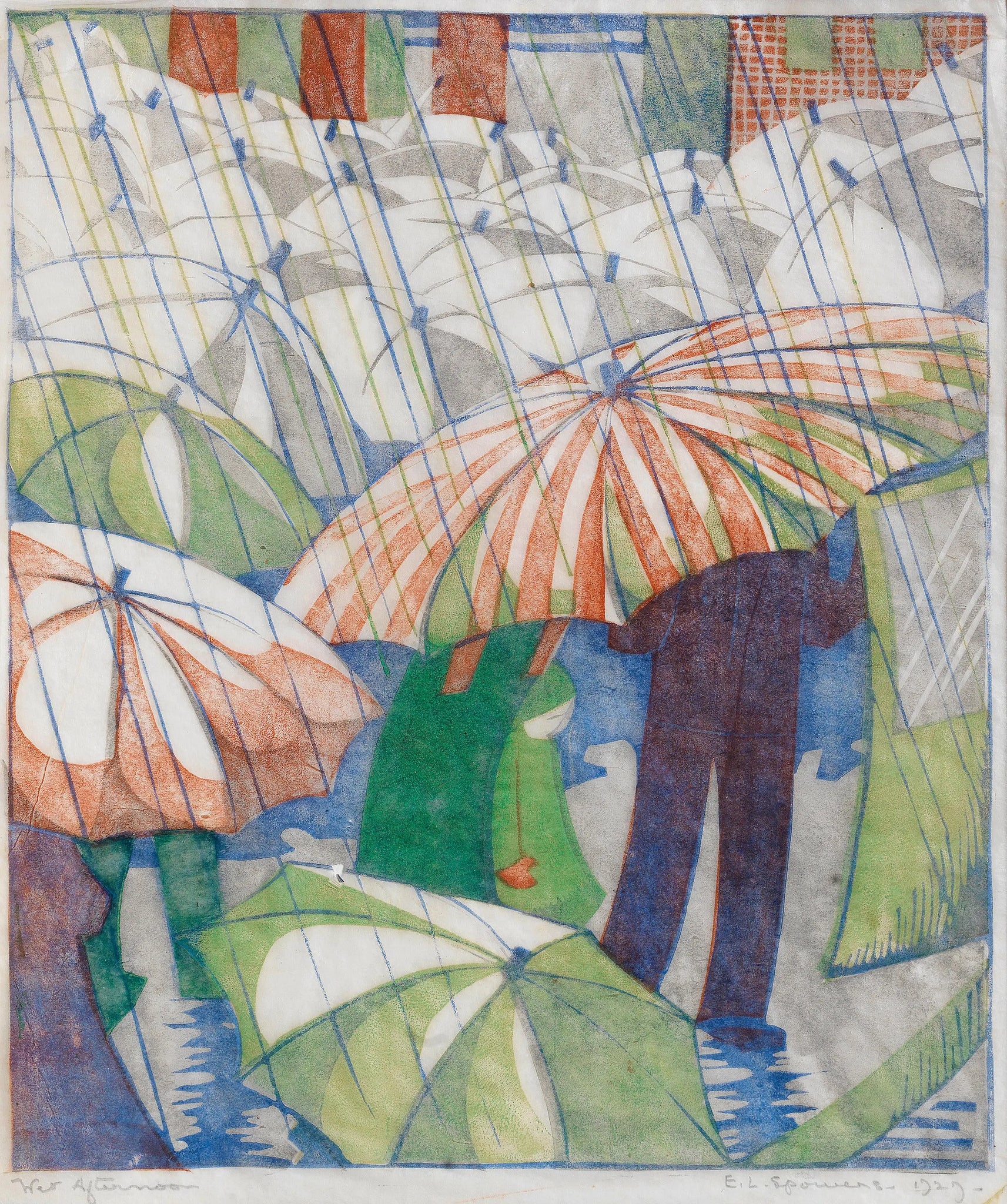 {{ product_title }} Fine Art Print | {{ product_vendor }} Jakero77 Ethel Louise Spowers - Wet Afternoon (1929) Signed - 17" x 22" Fine Art Print Art Print  Jakero77