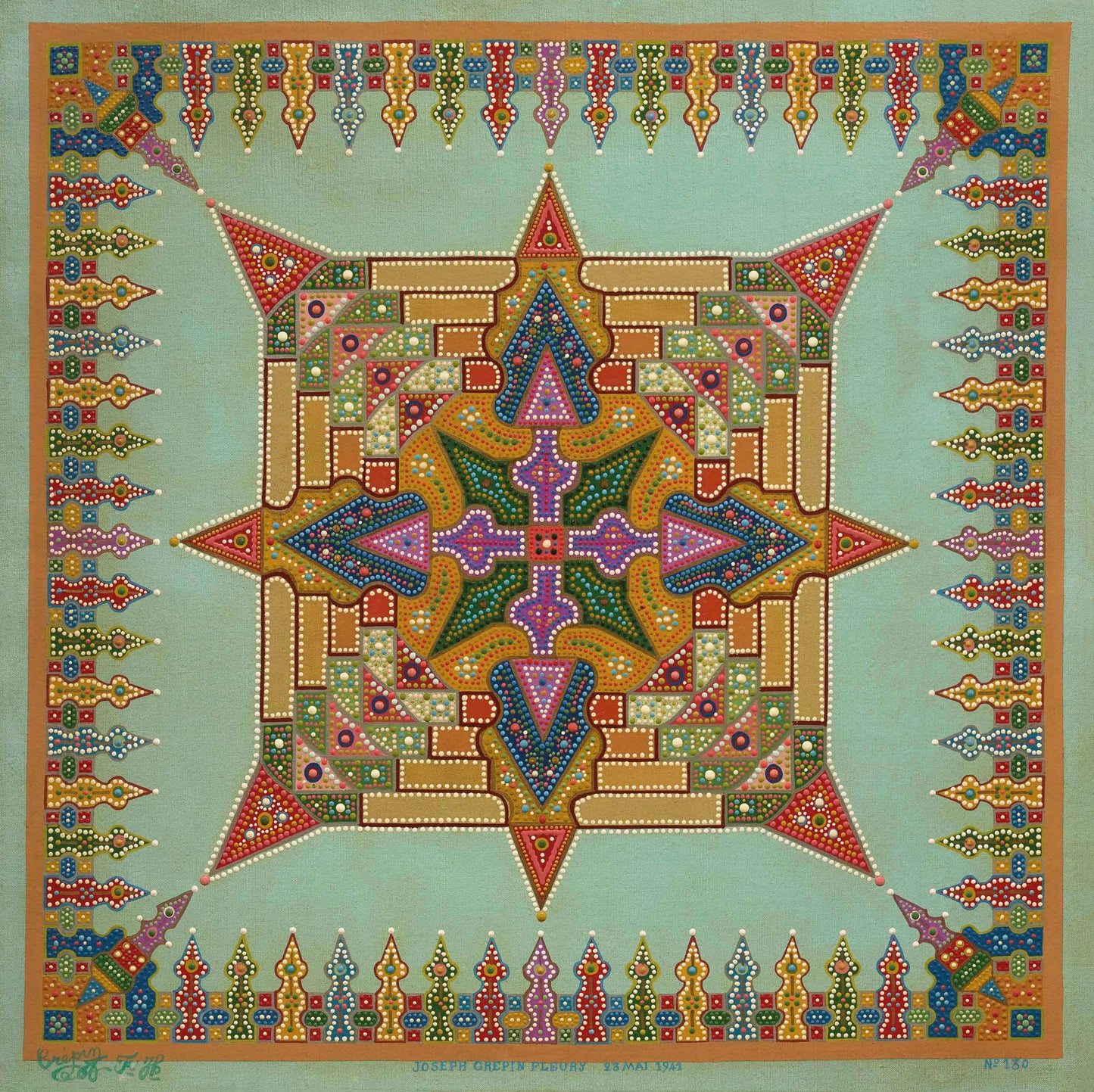 {{ product_title }} Fine Art Print | {{ product_vendor }} Jakero77 Fleury-Joseph Crepin - Rosace (1941) Israel Dotted Painting - 17"x22" Art Print Art Print  Jakero77