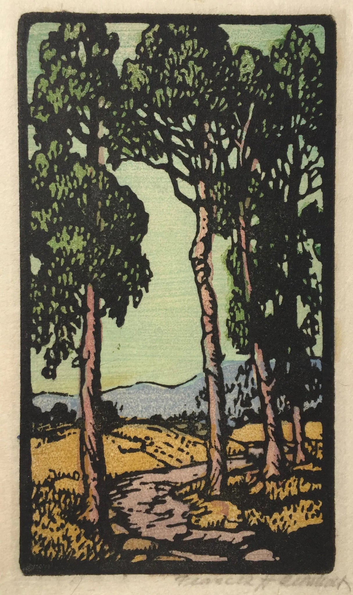 {{ product_title }} Fine Art Print | {{ product_vendor }} Jakero77 Frances Gearhart - Eucalyptus Grove and Stream (1929-30) - 17" x 22" Art Print Art Print  Jakero77