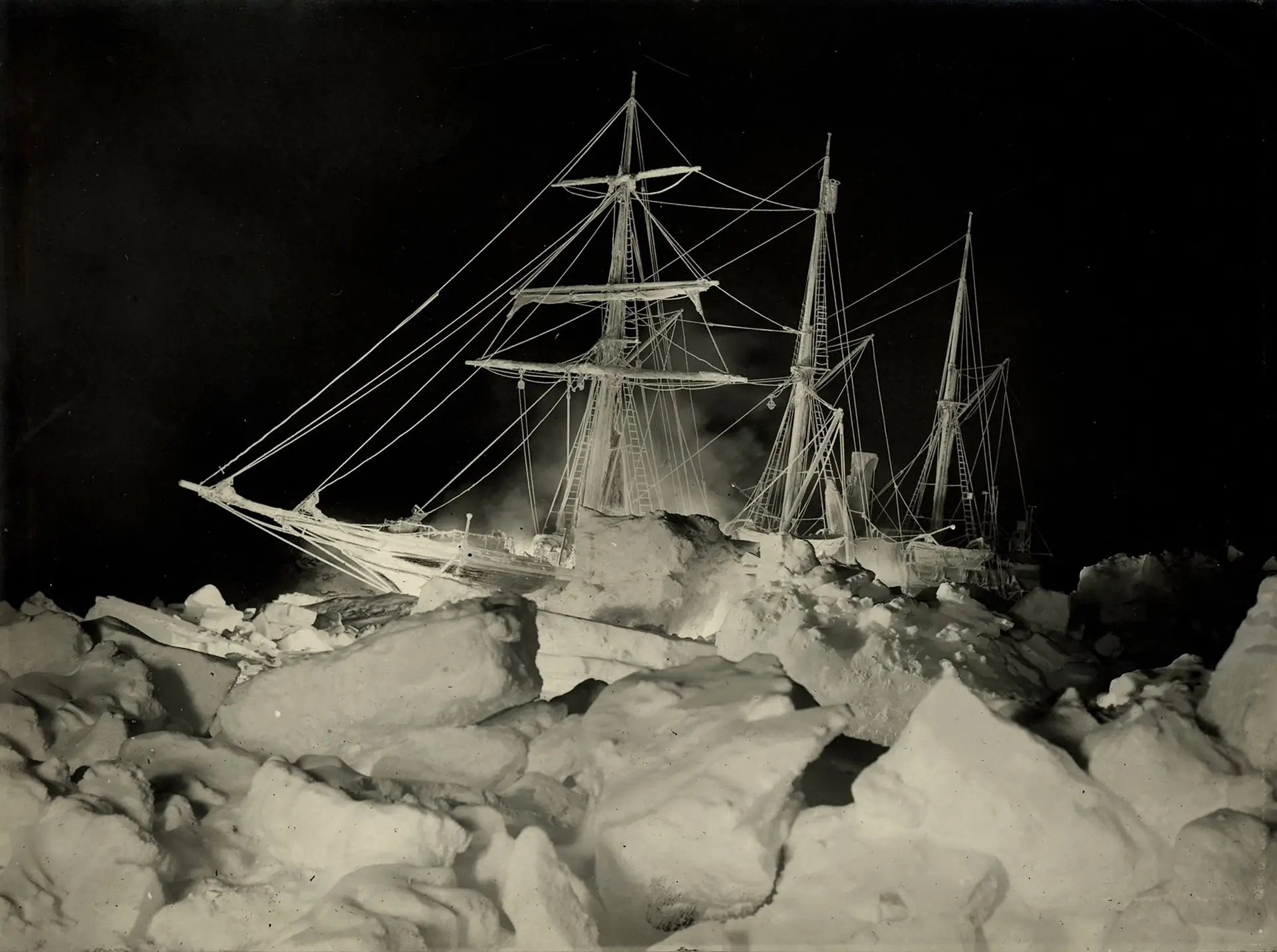 {{ product_title }} Fine Art Print | {{ product_vendor }} Jakero77 Frank Hurley - Endurance Ship at Night Antarctica (1914) - 17" x 22" Art Print Art Print  Jakero77