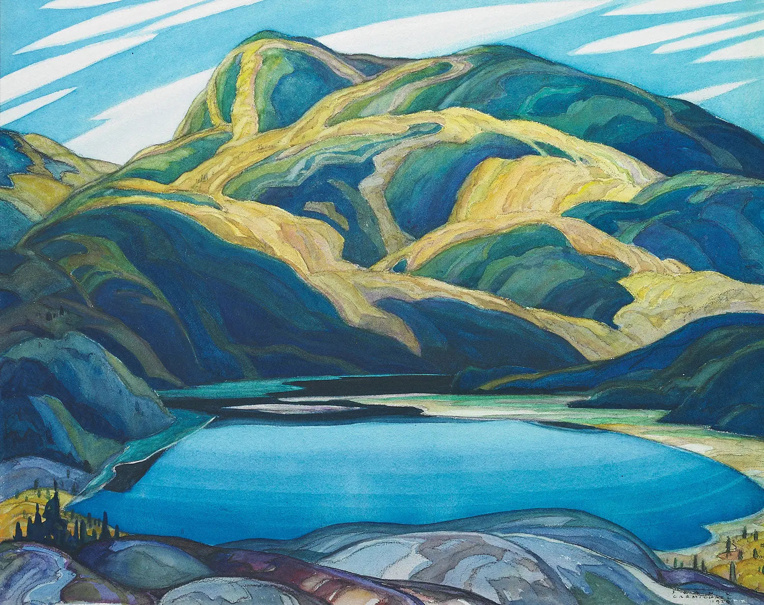 {{ product_title }} Fine Art Print | {{ product_vendor }} Jakero77 Franklin Carmichael - Lone Lake (1929) Signed - 17" x 22" Fine Art Print Art Print  Jakero77
