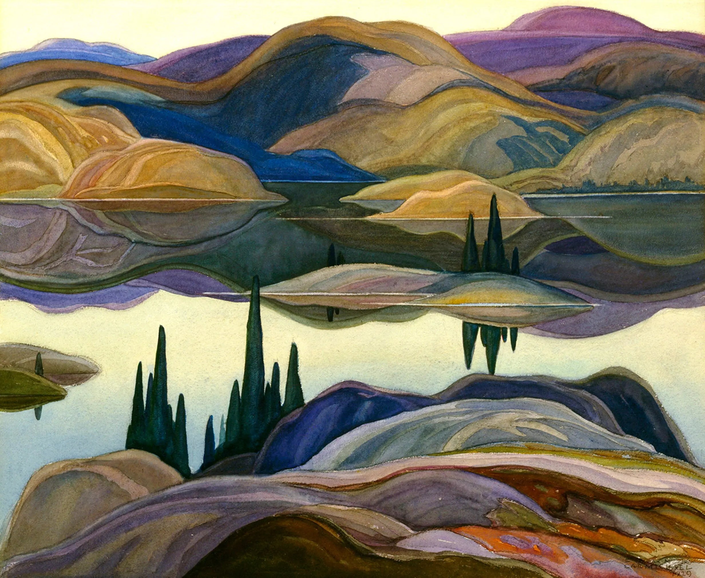 {{ product_title }} Fine Art Print | {{ product_vendor }} Jakero77 Franklin Carmichael - Mirror Lake (1929) Signed - 17" x 22" Fine Art Print Art Print  Jakero77