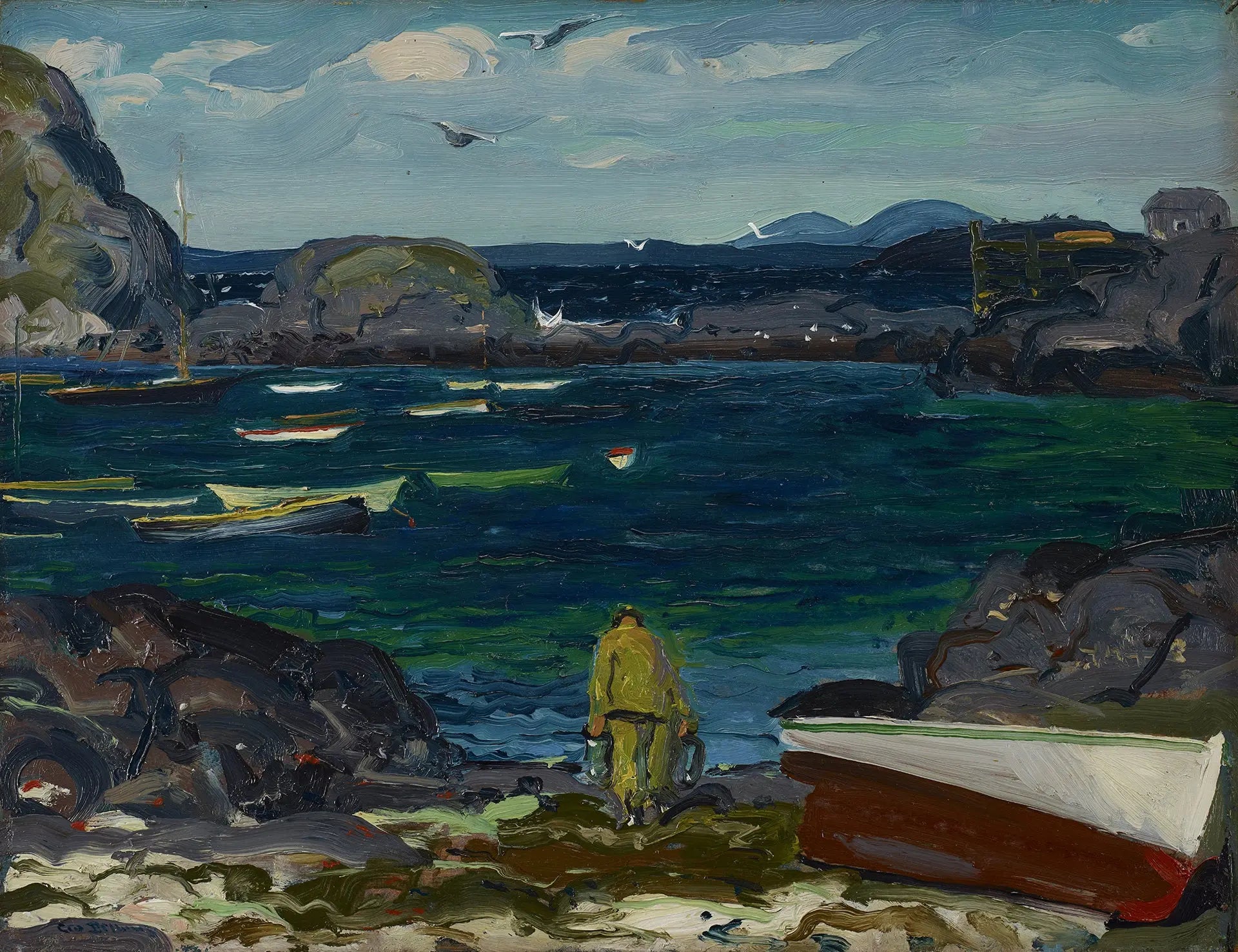 {{ product_title }} Fine Art Print | {{ product_vendor }} Jakero77 George Bellows - The Harbor Monhegan Coast Maine (1913) Signed - 17" x 22" Print Art Print  Jakero77