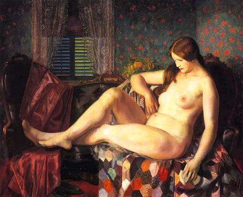 {{ product_title }} Fine Art Print | {{ product_vendor }} Jakero77 George Bellows - Woman Nude on Hexagonal Quilt (1924) - 17" x 22" Fine Art Print Art Print  Jakero77