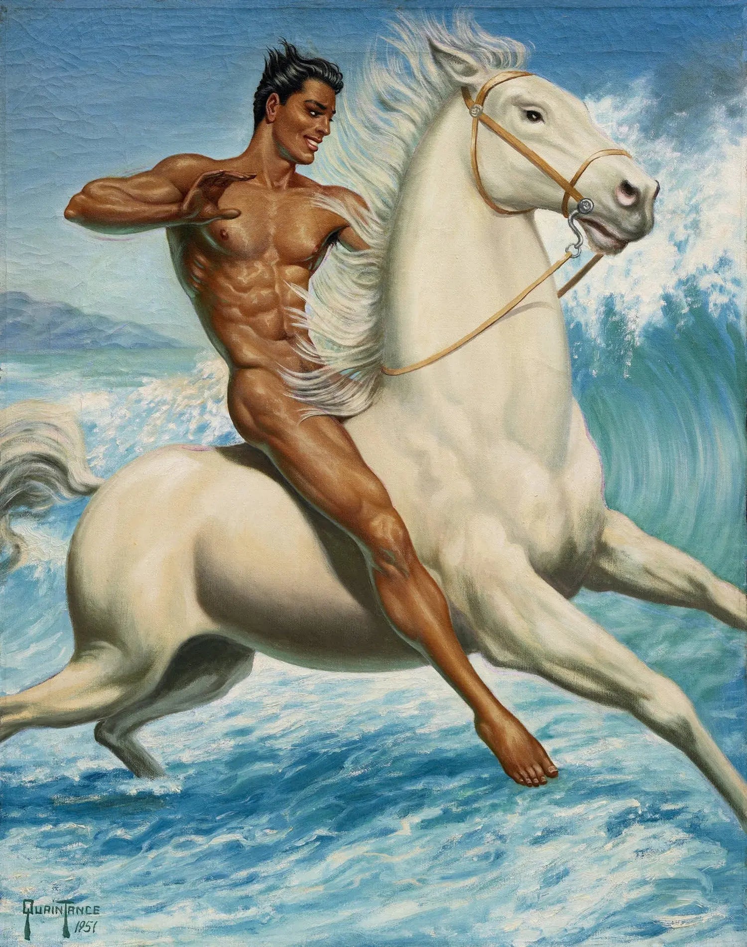 {{ product_title }} Fine Art Print | {{ product_vendor }} Jakero77 George Quaintance - Dashing Nude Cowboy on Horse (1951) - 17" x 22" Fine Art Print Art Print  Jakero77
