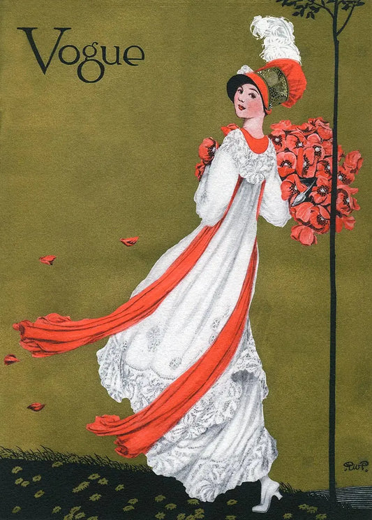{{ product_title }} Fine Art Print | {{ product_vendor }} Jakero77 George Wolfe Plank - Vogue Fashion Woman Holding Poppies (1911) - 17"x22" Print Art Print  Jakero77