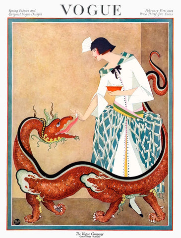 {{ product_title }} Fine Art Print | {{ product_vendor }} Jakero77 George Wolfe Plank - Vogue Fashion Woman w/ Chinese Dragon (1923) - 17"x22" Print Art Print  Jakero77