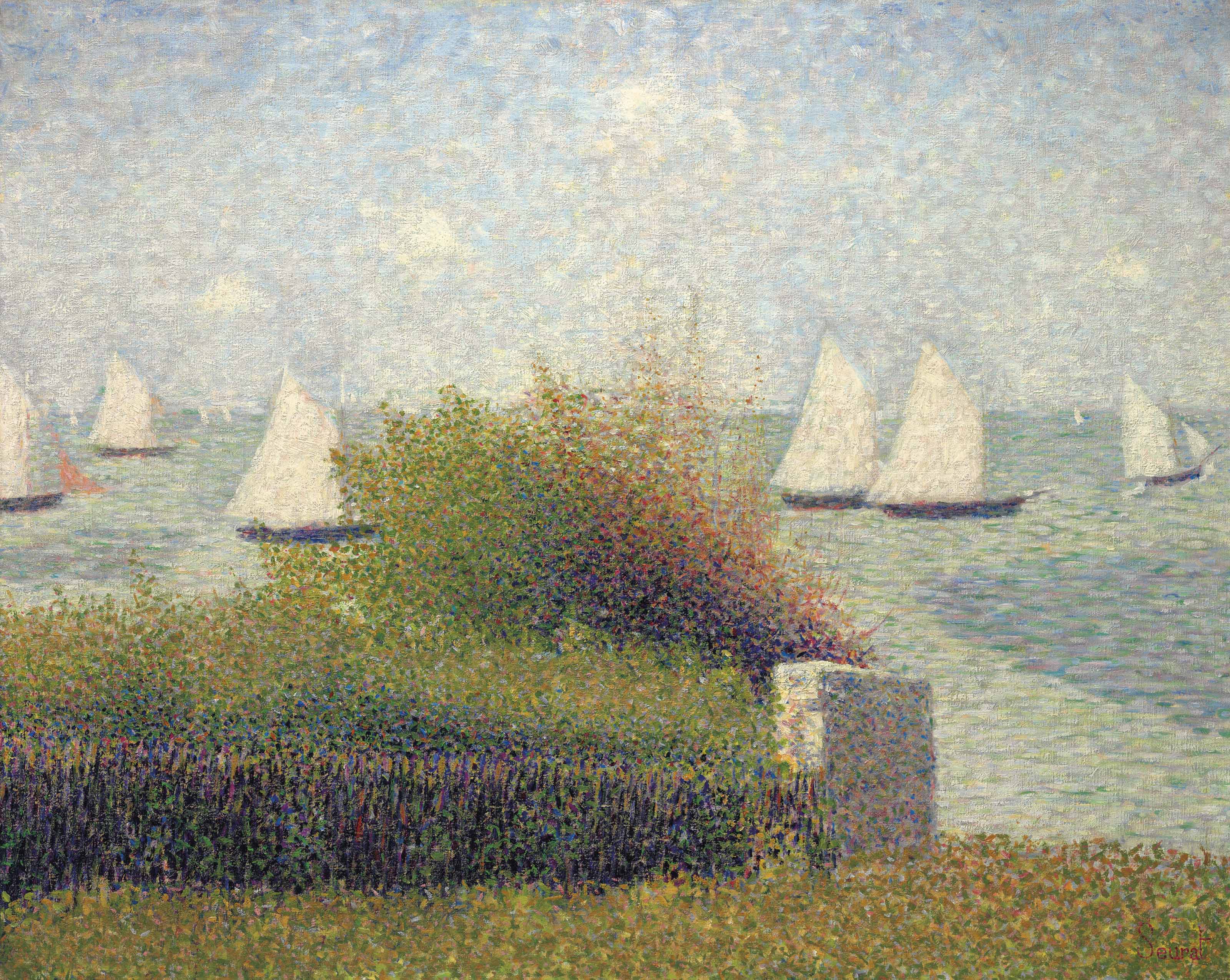 {{ product_title }} Fine Art Print | {{ product_vendor }} Jakero77 Georges Seurat - Sailboat Race in Grandcamp (1885) Signed - 17"x22" Fine Art Print Art Print  Jakero77