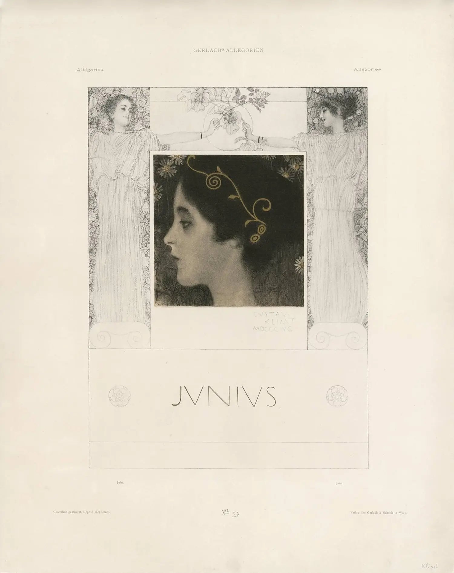 {{ product_title }} Fine Art Print | {{ product_vendor }} Jakero77 Gustav Klimt - Junius (1896) Allegorical Symbolism Signed - 17" x 22" Art Print Art Print  Jakero77