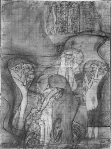 {{ product_title }} Fine Art Print | {{ product_vendor }} Jakero77 Gustav Klimt - Painted Composition Draft Jusisprudenz (1898) Signed - 17" x 22" Fine Art Print Art Print  Jakero77