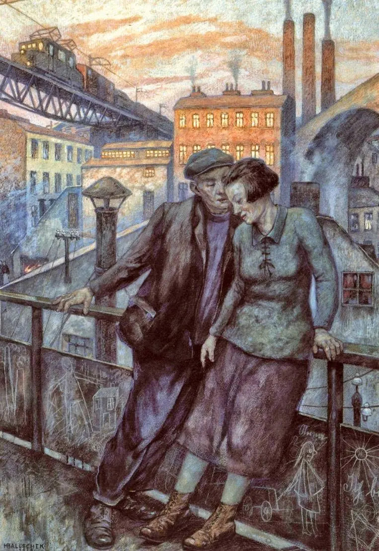 {{ product_title }} Fine Art Print | {{ product_vendor }} Jakero77 Hans Baleschuk - Feierabend 1930s Quitting Time Signed -17" x 22" Fine Art Print Art Print  Jakero77