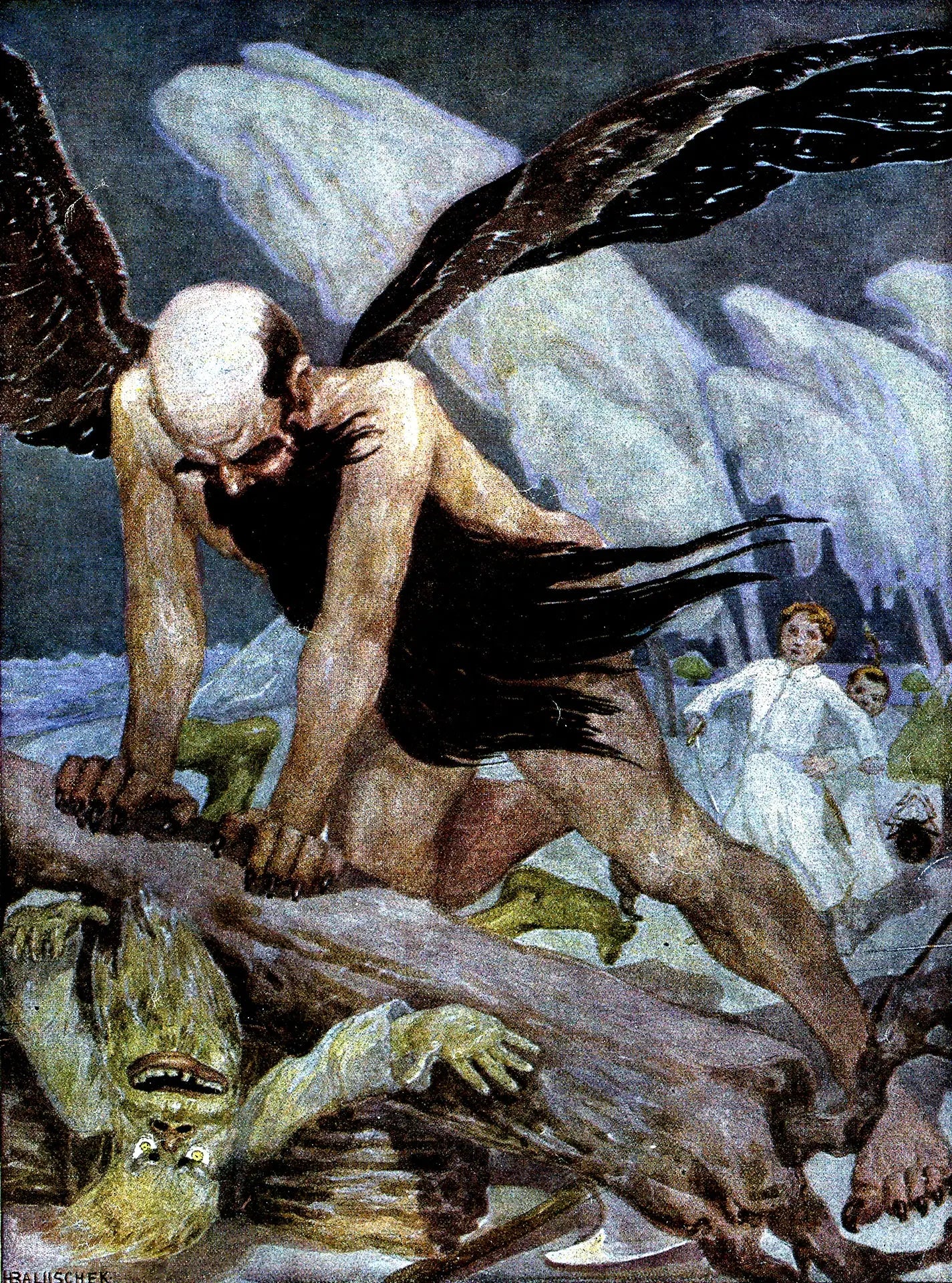 {{ product_title }} Fine Art Print | {{ product_vendor }} Jakero77 Hans Baluschek - Battle with the Man on the Moon (1915) Signed - 17"x22" Art Print Art Print  Jakero77