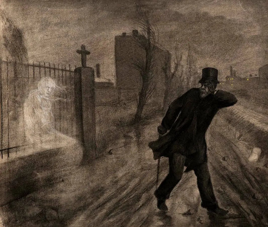 {{ product_title }} Fine Art Print | {{ product_vendor }} Jakero77 Hans Baluschek - Der Spiritualismus (1892) Graveyard Ghost - 17" x 22" Art Print Art Print  Jakero77