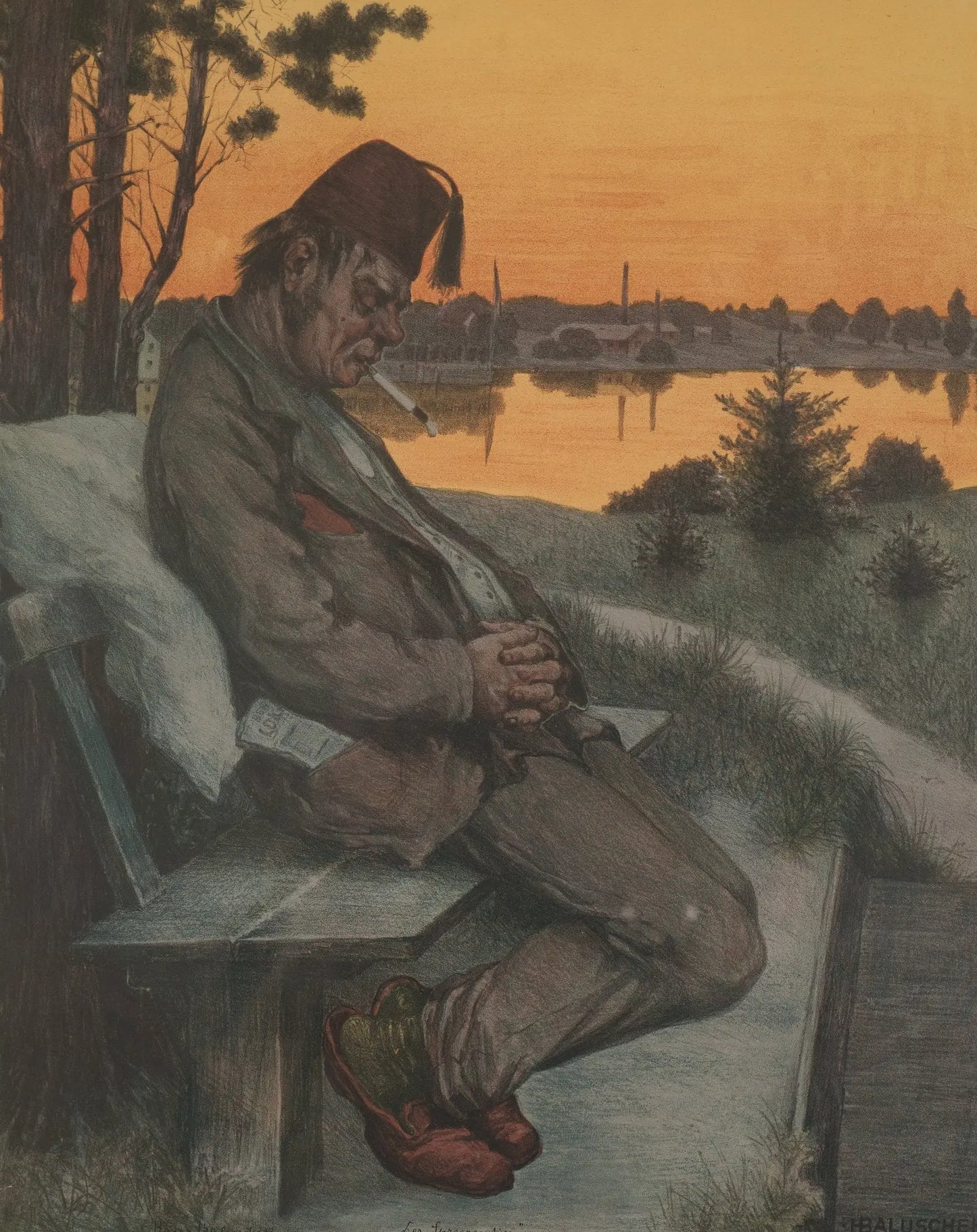 {{ product_title }} Fine Art Print | {{ product_vendor }} Jakero77 Hans Baluschek - Der Spreerentier (1921) Sleeping Man Signed - 17"x22" Art Print Art Print  Jakero77