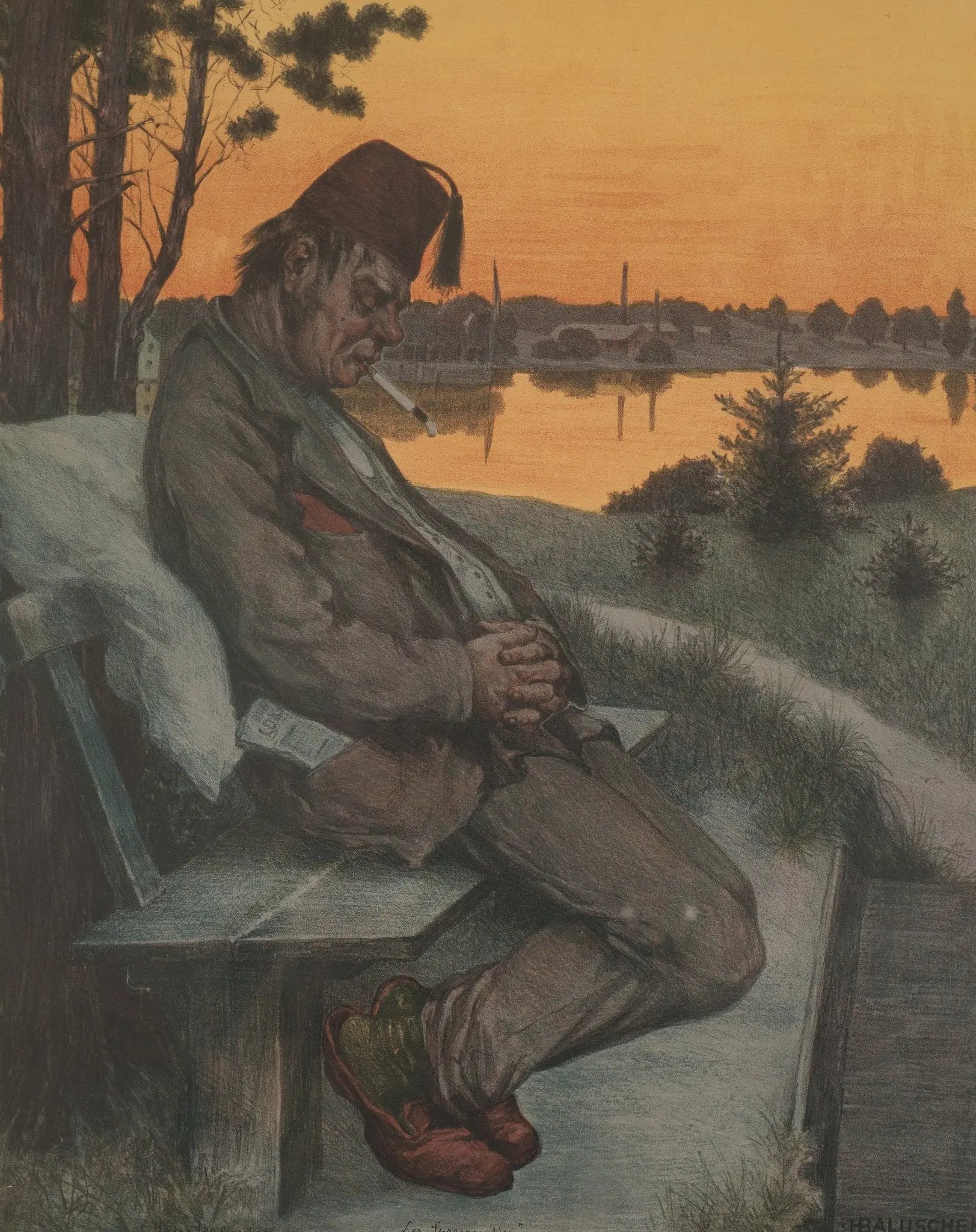 {{ product_title }} Fine Art Print | {{ product_vendor }} Jakero77 Hans Baluschek - Der Spreerentier (1921) Sleeping Man Signed - 17"x22" Art Print Art Print  Jakero77