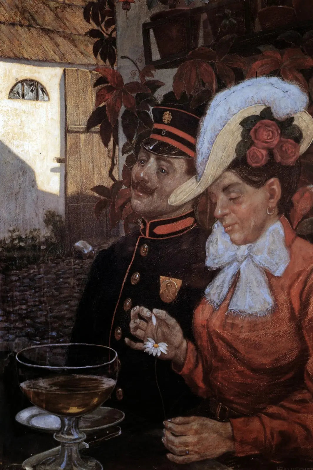 {{ product_title }} Fine Art Print | {{ product_vendor }} Jakero77 Hans Baluschek - Soldier and Wife Romance Wine Signed - 17" x 22" Fine Art Print Art Print  Jakero77