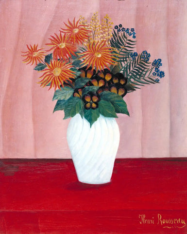{{ product_title }} Fine Art Print | {{ product_vendor }} Jakero77 Henri Rousseau - Bouquet of Flowers (1909-10) Pink - 17" x 22" Fine Art Print Art Print  Jakero77