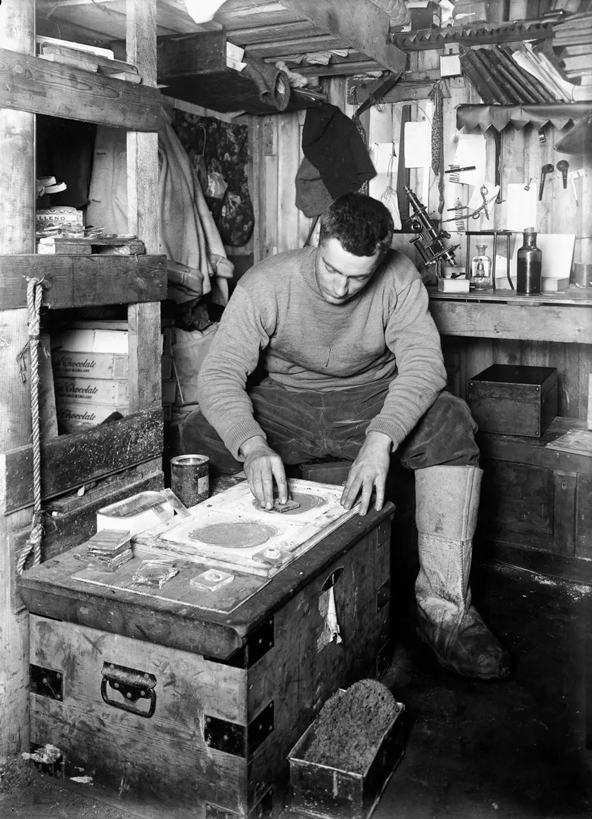 {{ product_title }} Fine Art Print | {{ product_vendor }} Jakero77 Herbert Ponting - Frank Debenham Grinds Stones Antarctica (1911) - 17"x22" Print Art Print  Jakero77