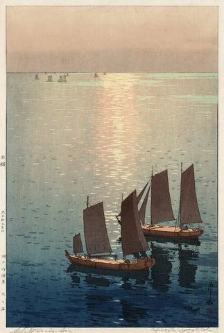 {{ product_title }} Fine Art Print | {{ product_vendor }} Jakero77 Hiroshi Yoshida - Hikaru Umi, The Sparkling Sea (1926) Sailboats - 17"x22" Print Art Print  Jakero77