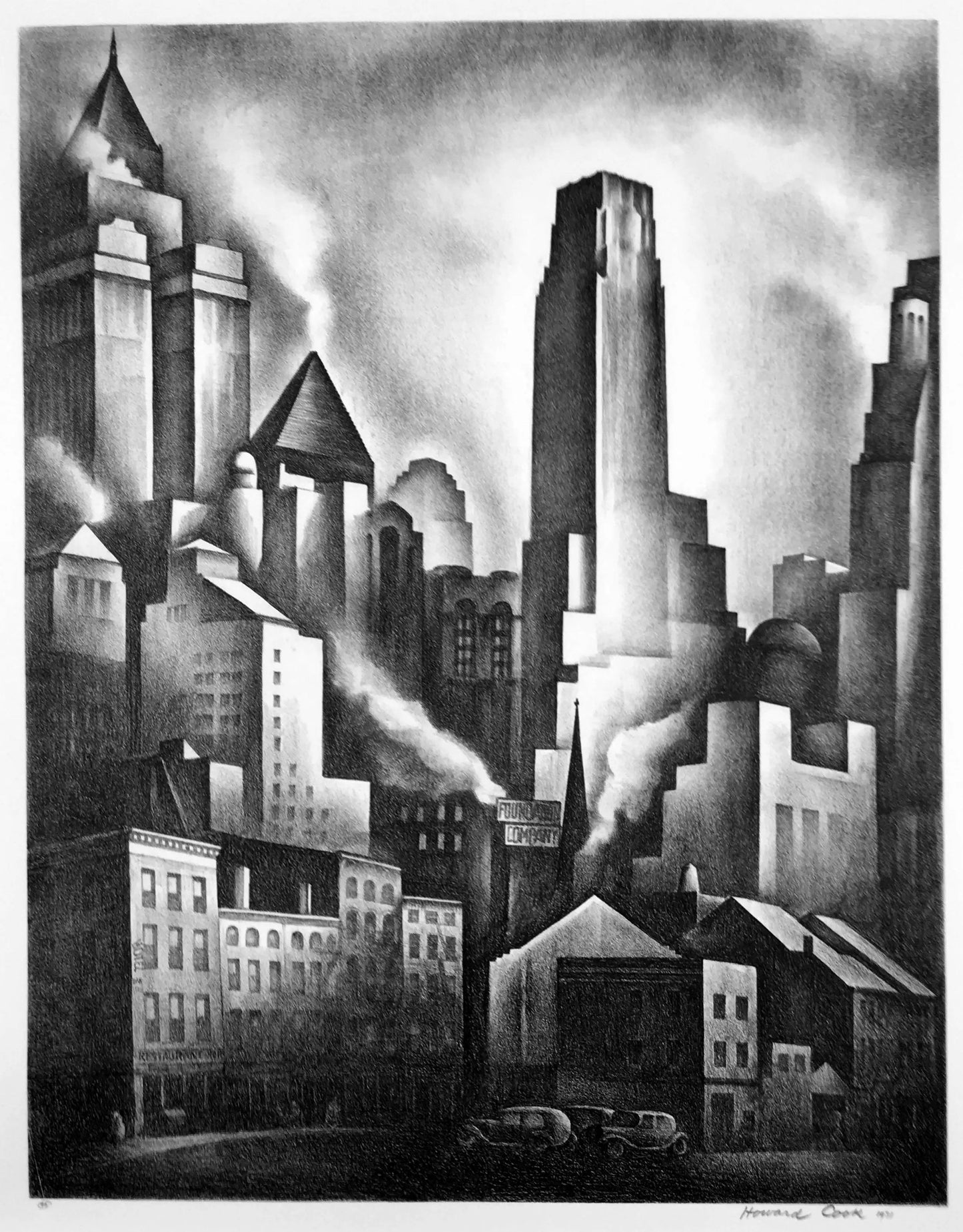 {{ product_title }} Fine Art Print | {{ product_vendor }} Jakero77 Howard Norton Cook - Financial District Manhattan New York (1931) Signed - 17"x22" Fine Art Print Art Print  Jakero77